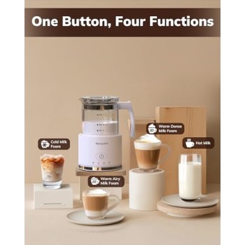 Milk Frother, Morpilot Montalatte Elettrico in Vetro, 4 in 1 Funzione, Bello da Vedere, Capacità 250ml Cappuccino o 500 ml Latte Caldo, Design Diviso, Bianco - 250ml White