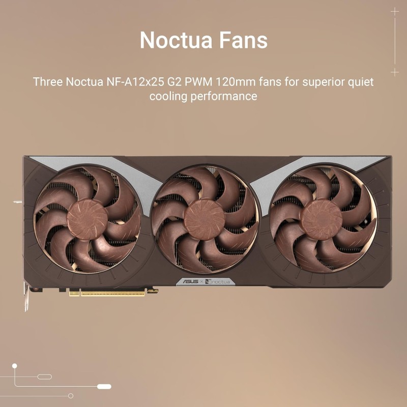 ASUS NVIDIA GeForce RTX 5080 Noctua OC Edition, Scheda Grafica 16GB GDDR7, 256 Bit, PCIe 5.0, 2 HDMI 2.1, 3 DisplayPort 2.1, Software GPU Tweak III, Marrone, RTX5080-O16G-NOCTUA - O16 GB ASUS NVIDIA GeForce RTX 5080 Noctua OC Edition, Scheda Grafica 16GB GDDR7, 256 Bit, PCIe 5.0, 2 HDMI 2.1, 3 DisplayPort 2.1, Software GPU Tweak III, Marrone, RTX5080-O16G-NOCTUA - O16 GB
