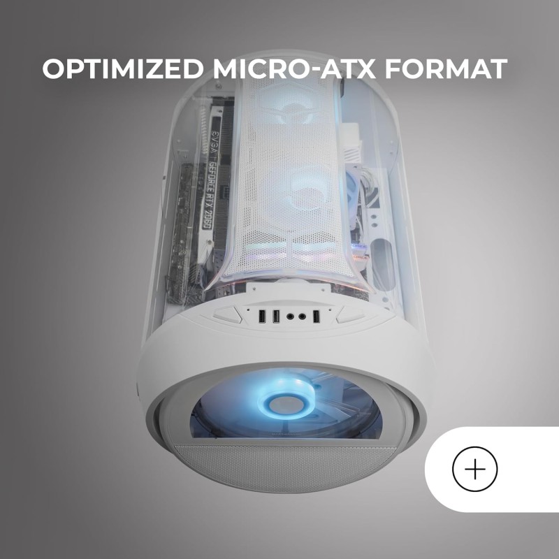 Mars Gaming MC-CYLON, Case Gaming MicroATX, Design Turbina Cilindrico, Pannello in Vetro Temperato e Finestra Superiore Panoramica Curva, Ventola Frontale RGB 200mm + Ventola Posteriore 120mm, Bianco Mars Gaming MC-CYLON, Case Gaming MicroATX, Design Turbina Cilindrico, Pannello in Vetro Temperato e Finestra Superiore Panoramica Curva, Ventola Frontale RGB 200mm + Ventola Posteriore 120mm, Bianco