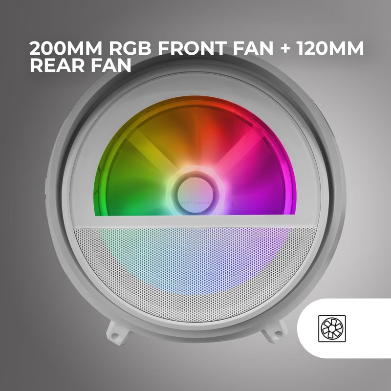 Mars Gaming MC-CYLON, Case Gaming MicroATX, Design Turbina Cilindrico, Pannello in Vetro Temperato e Finestra Superiore Panoramica Curva, Ventola Frontale RGB 200mm + Ventola Posteriore 120mm, Bianco Mars Gaming MC-CYLON, Case Gaming MicroATX, Design Turbina Cilindrico, Pannello in Vetro Temperato e Finestra Superiore Panoramica Curva, Ventola Frontale RGB 200mm + Ventola Posteriore 120mm, Bianco