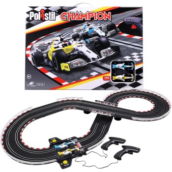 CHAMPION - Pista Elettrica con 2 Slot Car da Corsa in Scala 1:43, Tracciato Lungo 3,08m, Set con Accessori Completi, Licenze Ufficiali, Età Consigliata 8+ Anni CHAMPION - Pista Elettrica con 2 Slot Car da Corsa in Scala 1:43, Tracciato Lungo 3,08m, Set con Accessori Completi, Licenze Ufficiali, Età Consigliata 8+ Anni