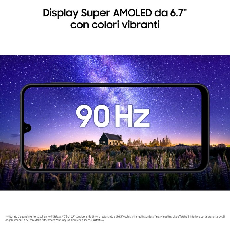 Samsung Galaxy A17, 3 anni di Garanzia del produttore, Android 15, Display Super AMOLED 6.7", 8GB RAM, 256GB, Batteria 5.000 mAh, Resistenza IP54, Memoria espandibile, Black [Versione Italiana] - 8+256GB Black