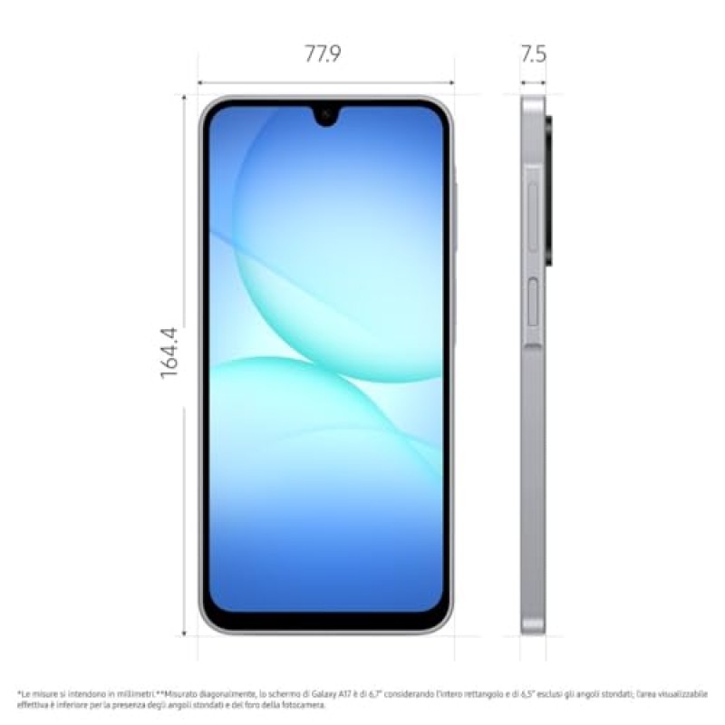 Samsung Galaxy A17, 3 anni di Garanzia del produttore, Android 15, Display Super AMOLED 6.7", 4GB RAM, 128GB, Batteria 5.000 mAh, Resistenza IP54, Memoria espandibile, Gray [Versione Italiana] - 4+128GB Gray