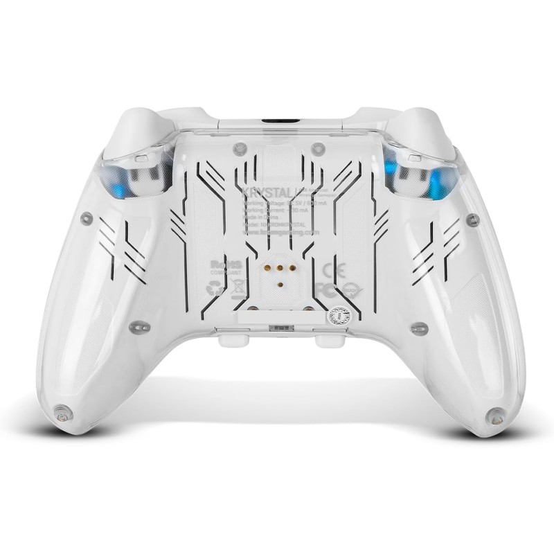 KROM KRYSTAL — Telecomando wireless trasparente Bluetooth 5.0, RGB, 17 pulsanti personalizzabili, doppia vibrazione, macro, compatibile con PC/Switch/Switch 2/iOS/Android