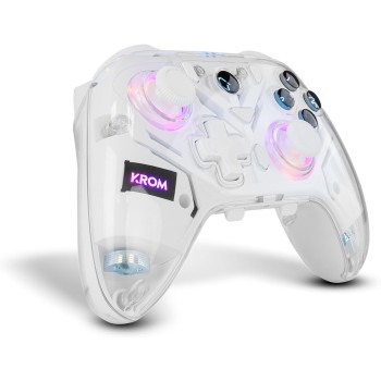 KROM KRYSTAL — Telecomando wireless trasparente Bluetooth 5.0, RGB, 17 pulsanti personalizzabili, doppia vibrazione, macro, compatibile con PC/Switch/Switch 2/iOS/Android