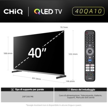 CHiQ 40QA10 QLED 40 Pollici Full HD HDR10|Audio Dolby|Chromecast Integrato|Triplo Tuner (DVB-C/T/T2/S/S2) | Nuovo Modello 2025 - 40''