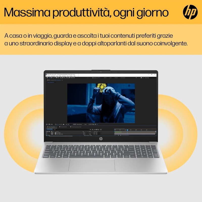 HP Laptop 15-fc0020sl, Notebook, AMD Ryzen 3 7320U, 8GB RAM, 256GB SSD, AMD Radeon Graphics, Display 15.6" FHD Antiriflesso Ultraslim SVA 250 nits, 720P TNR Privacy Cam, Windows 11, Argento - 15"