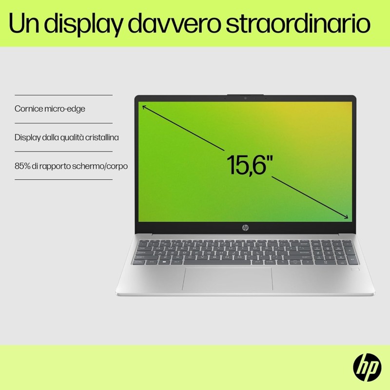 HP Laptop 15-fd0011sl, Notebook, Intel Core i5 1334U, 16GB RAM, 512GB SSD, Intel Iris Xe, Display 15.6" FHD Antiriflesso SVA 250 nits Ultraslim, 720P TNR Privacy Cam, Windows 11, Argento - 15"