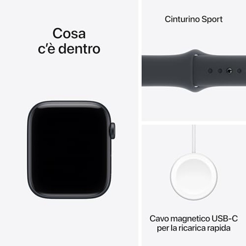 Apple Watch SE 3 GPS, Cassa 44 mm in alluminio mezzanotte con Cinturino Sport mezzanotte - M/L - cassa 44 mm Mezzanotte