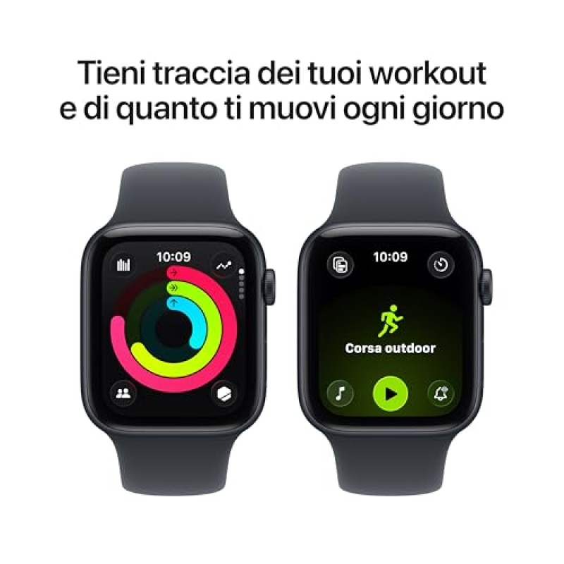 Apple Watch SE 3 GPS, Cassa 44 mm in alluminio mezzanotte con Cinturino Sport mezzanotte - M/L - cassa 44 mm Mezzanotte