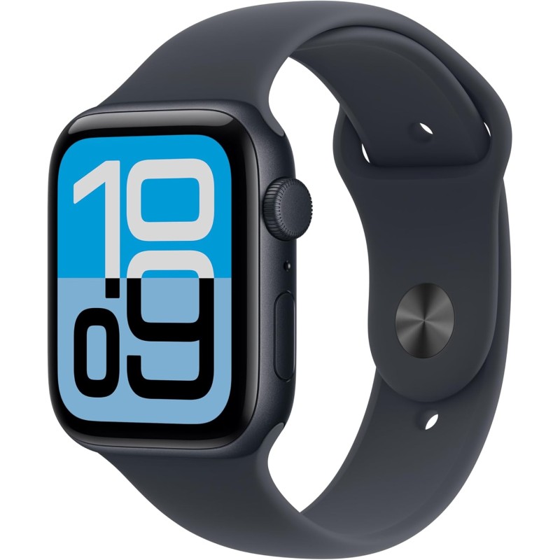 Apple Watch SE 3 GPS, Cassa 44 mm in alluminio mezzanotte con Cinturino Sport mezzanotte - M/L - cassa 44 mm Mezzanotte