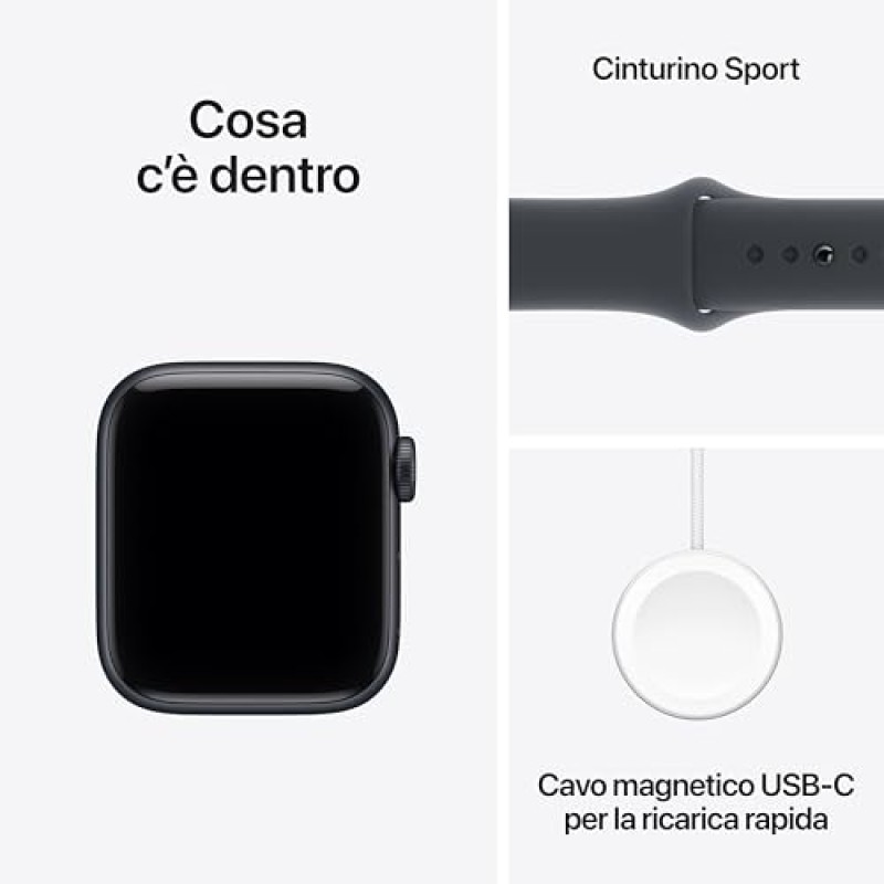 Apple Watch SE 3 GPS, Cassa 40 mm in alluminio mezzanotte con Cinturino Sport mezzanotte - S/M - cassa 40 mm Mezzanotte