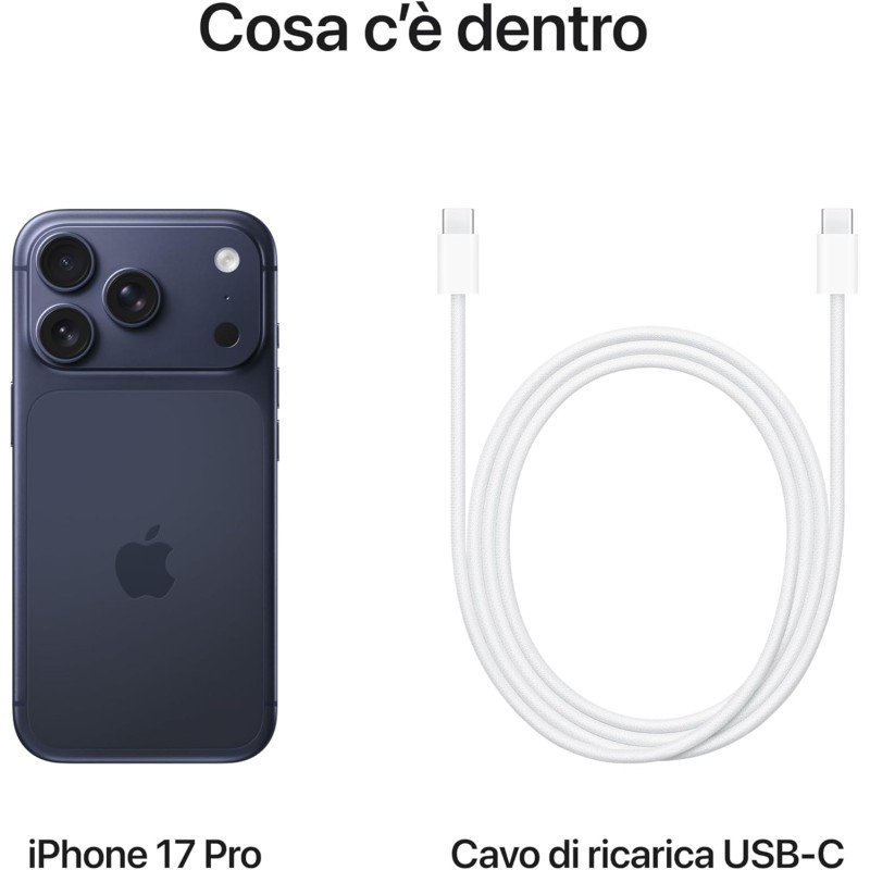 Apple iPhone 17 Pro 512 GB: display 6,3", ProMotion fino a 120Hz, chip A19 Pro, autonomia senza precedenti, sistema di fotocamere Pro Fusion con fotocamera frontale Center Stage; Blu profondo - 512 GB Blu profondo Apple iPhone 17 Pro 512 GB: display 6,3", ProMotion fino a 120Hz, chip A19 Pro, autonomia senza precedenti, sistema di fotocamere Pro Fusion con fotocamera frontale Center Stage; Blu profondo - 512 GB Blu profondo