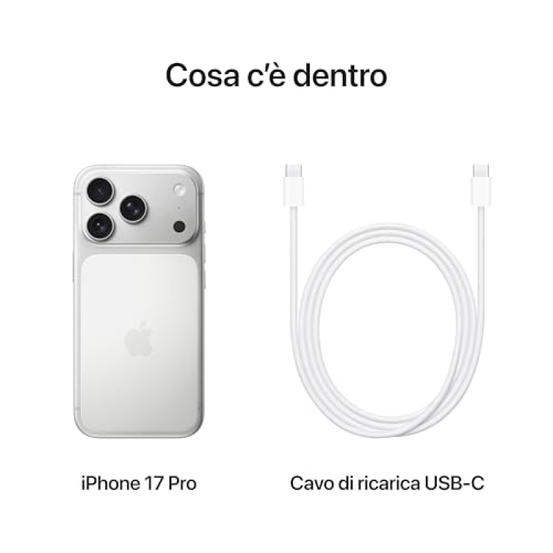 Apple iPhone 17 Pro 256 GB: display 6,3", ProMotion fino a 120Hz, chip A19 Pro, autonomia senza precedenti, sistema di fotocamere Pro Fusion con fotocamera frontale Center Stage; Argento - 256 GB Argento