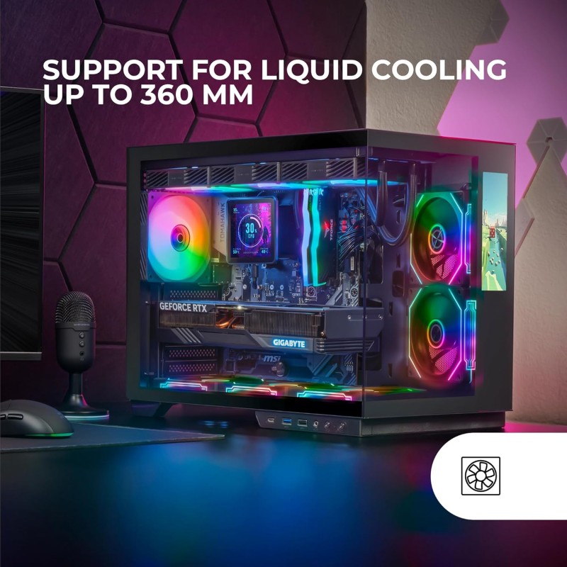 Mars Gaming MC-MIRAGE, Case Gaming ATX, Schermo LCD IPS 7,2” Personalizzabile, Vetro Temperato Continuo Frontale e Laterale, Struttura Doppia Camera, Supporto Raffreddamento Liquido fino 360mm, Nero Mars Gaming MC-MIRAGE, Case Gaming ATX, Schermo LCD IPS 7,2” Personalizzabile, Vetro Temperato Continuo Frontale e Laterale, Struttura Doppia Camera, Supporto Raffreddamento Liquido fino 360mm, Nero
