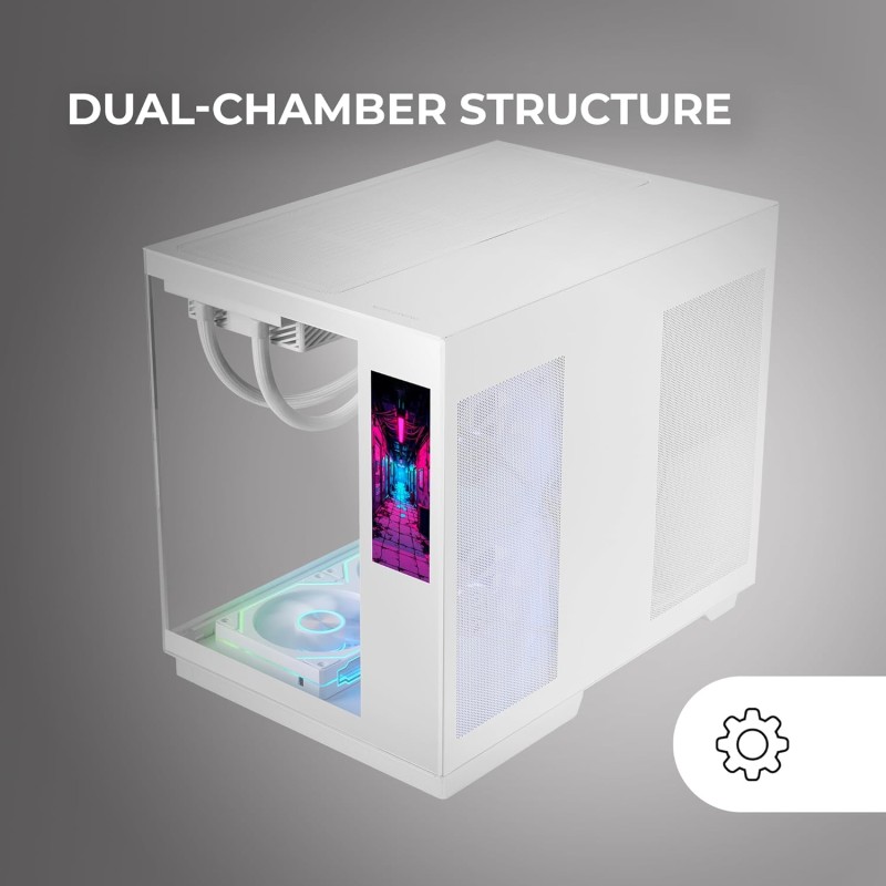 Mars Gaming MC-MIRAGE, Case Gaming ATX, Schermo LCD IPS 7,2” Personalizzabile, Vetro Temperato Continuo Frontale e Laterale, Struttura Doppia Camera, Supporto Raffreddamento Liquido fino 360mm, Bianco Mars Gaming MC-MIRAGE, Case Gaming ATX, Schermo LCD IPS 7,2” Personalizzabile, Vetro Temperato Continuo Frontale e Laterale, Struttura Doppia Camera, Supporto Raffreddamento Liquido fino 360mm, Bianco