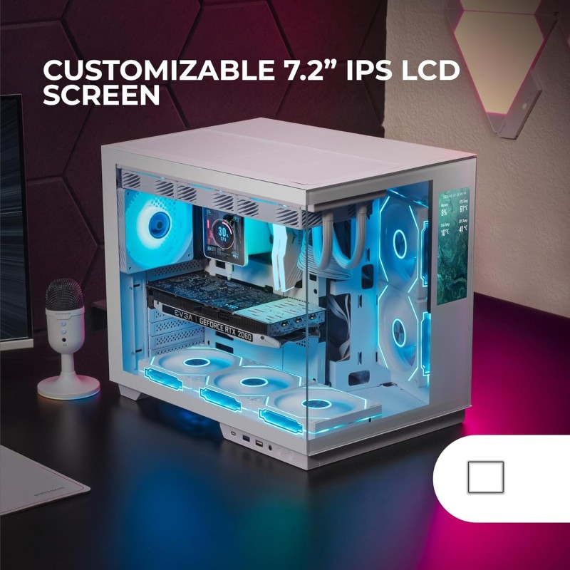 Mars Gaming MC-MIRAGE, Case Gaming ATX, Schermo LCD IPS 7,2” Personalizzabile, Vetro Temperato Continuo Frontale e Laterale, Struttura Doppia Camera, Supporto Raffreddamento Liquido fino 360mm, Bianco Mars Gaming MC-MIRAGE, Case Gaming ATX, Schermo LCD IPS 7,2” Personalizzabile, Vetro Temperato Continuo Frontale e Laterale, Struttura Doppia Camera, Supporto Raffreddamento Liquido fino 360mm, Bianco