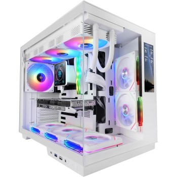 Mars Gaming MC-MIRAGE, Case Gaming ATX, Schermo LCD IPS 7,2” Personalizzabile, Vetro Temperato Continuo Frontale e Laterale, Struttura Doppia Camera, Supporto Raffreddamento Liquido fino 360mm, Bianco