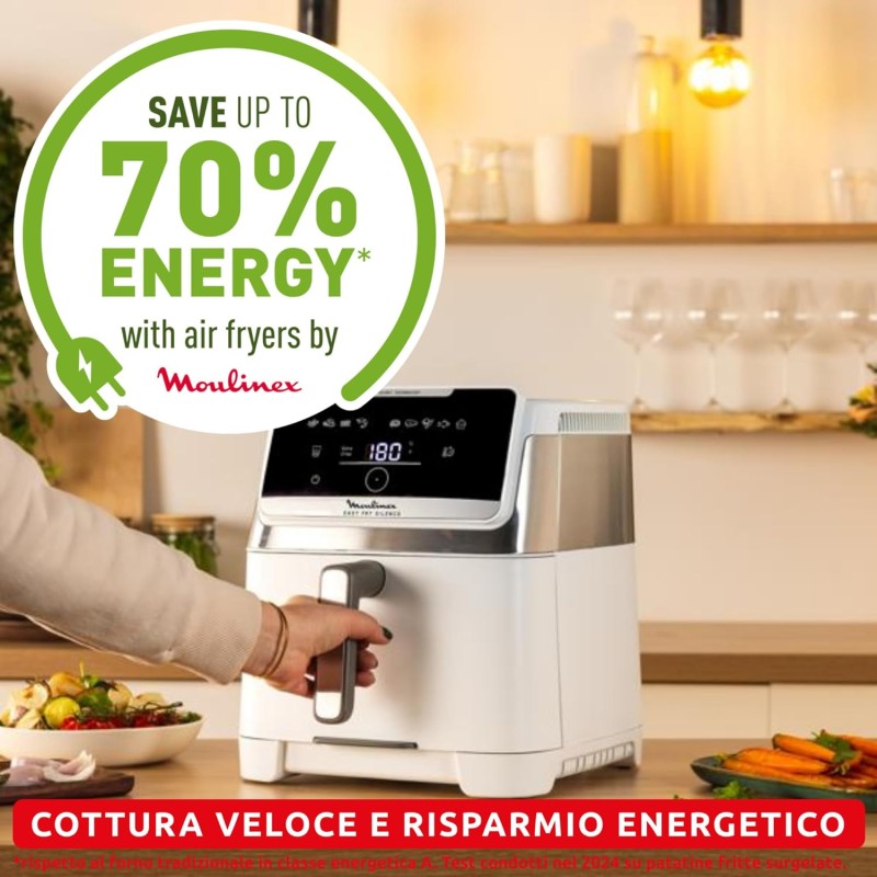 Moulinex Easy Fry Silence 7L, Friggitrice ad Aria Silenziosa XXL, Fino a 8 Persone, 10 Modalità, con Sistema Genius e Griglia di Cottura Regolabile, Colore Bianco, EZ8421 Moulinex Easy Fry Silence 7L, Friggitrice ad Aria Silenziosa XXL, Fino a 8 Persone, 10 Modalità, con Sistema Genius e Griglia di Cottura Regolabile, Colore Bianco, EZ8421