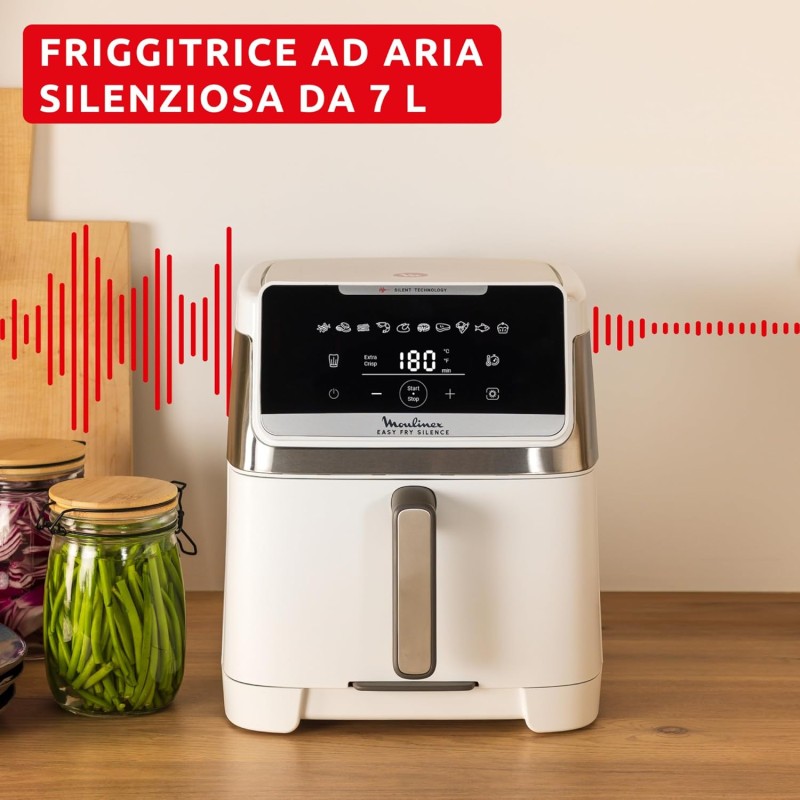 Moulinex Easy Fry Silence 7L, Friggitrice ad Aria Silenziosa XXL, Fino a 8 Persone, 10 Modalità, con Sistema Genius e Griglia di Cottura Regolabile, Colore Bianco, EZ8421 Moulinex Easy Fry Silence 7L, Friggitrice ad Aria Silenziosa XXL, Fino a 8 Persone, 10 Modalità, con Sistema Genius e Griglia di Cottura Regolabile, Colore Bianco, EZ8421