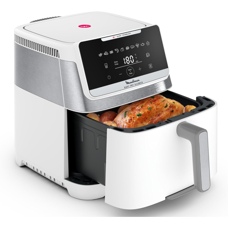 Moulinex Easy Fry Silence 7L, Friggitrice ad Aria Silenziosa XXL, Fino a 8 Persone, 10 Modalità, con Sistema Genius e Griglia di Cottura Regolabile, Colore Bianco, EZ8421 Moulinex Easy Fry Silence 7L, Friggitrice ad Aria Silenziosa XXL, Fino a 8 Persone, 10 Modalità, con Sistema Genius e Griglia di Cottura Regolabile, Colore Bianco, EZ8421
