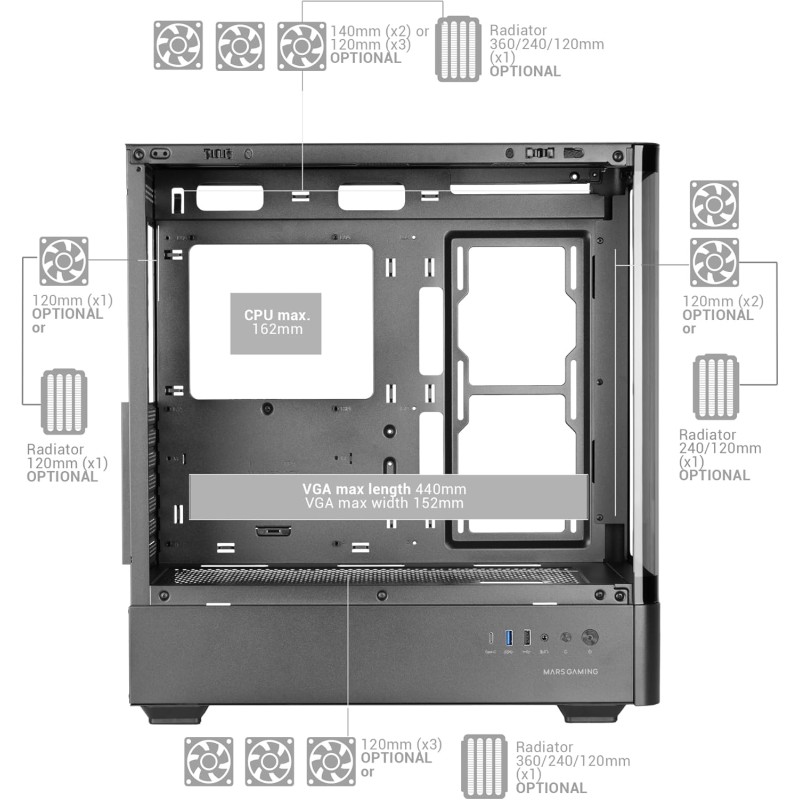 Mars Gaming MC-LCDPRO Case Gaming ATX Schermo LCD IPS 7.2" Personalizzabile Vetro Temperato Curvo Frontale e Laterale Struttura a Doppia Camera Supporto Raffreddamento a Liquido fino a 360mm Nero Mars Gaming MC-LCDPRO Case Gaming ATX Schermo LCD IPS 7.2" Personalizzabile Vetro Temperato Curvo Frontale e Laterale Struttura a Doppia Camera Supporto Raffreddamento a Liquido fino a 360mm Nero