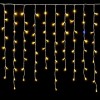 Elektronova Tenda Luminosa 200 LED, 5Mt, Luce Giallo, Cavo Bianco, IP65, Prolungabile, Effetto Flash, Con fili pendenti a lunghezze alternate (30–70–40–60 cm) per effetto a cascata