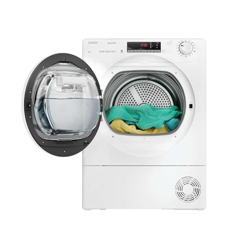 Candy Smart Pro CRO EH8N2TE-S Asciugatrice a Pompa di Calore, 8 kg, Connettività Wi-Fi + BLE, Programma Stiro Facile, Libera Installazione, 85x 60 x 58.5 cm (A x L x P cm), Bianco, Classe D - 8kg Bianco