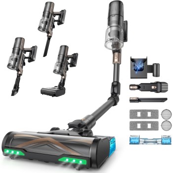Proscenic P20 Aspirapolvere Senza Fili Potente 680W/70 Min/70000Pa, Scopa Elettrica Senza Fili con Bacchetta Pieghevole, Spazzola Antigroviglio, Aspirapolvere Lavapavimenti, per Pavimenti/Tappeti - Nero E Caffè