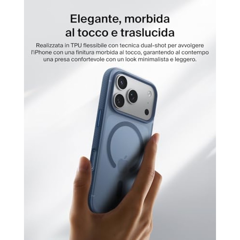 Belkin SheerForce Grip Cover per iPhone 17 Pro Compatibile con MagSafe, Design Sottile con Linee Laterali Antiscivolo, Custodia Bumper per iPhone, Magnetica, Trasparente e Anti-urto, Blu - iPhone 17 Pro Blu