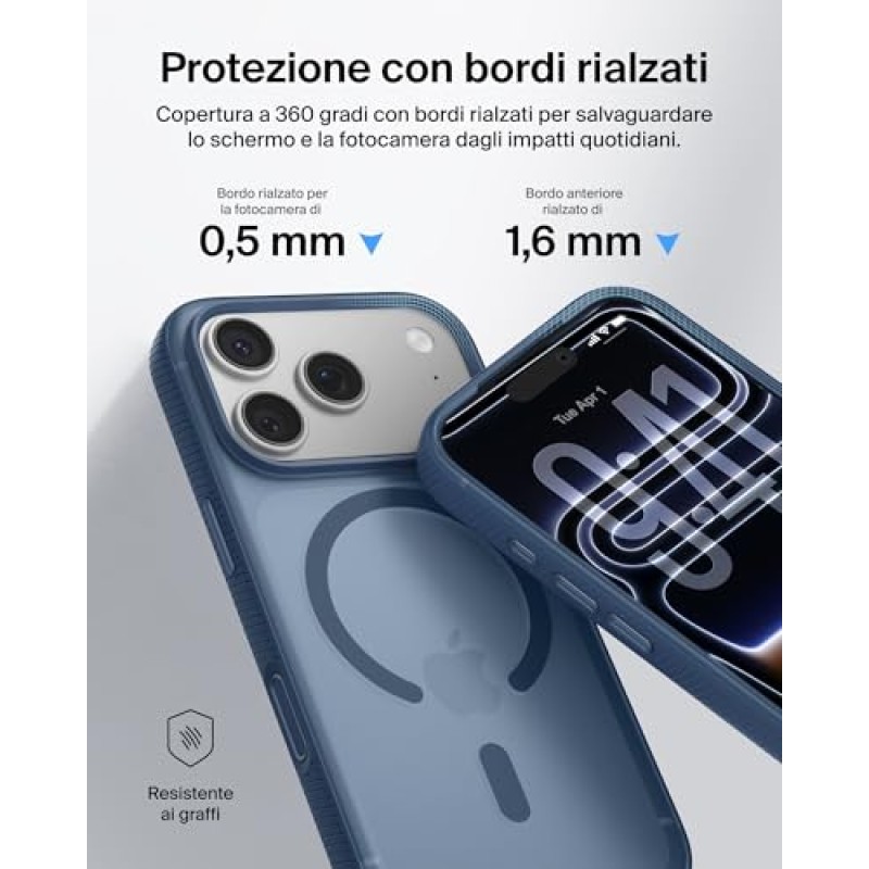 Belkin SheerForce Grip Cover per iPhone 17 Pro Compatibile con MagSafe, Design Sottile con Linee Laterali Antiscivolo, Custodia Bumper per iPhone, Magnetica, Trasparente e Anti-urto, Blu - iPhone 17 Pro Blu