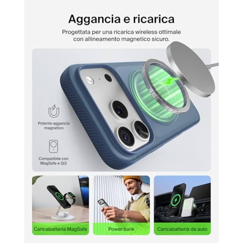 Belkin SheerForce Grip Cover per iPhone 17 Pro Compatibile con MagSafe, Design Sottile con Linee Laterali Antiscivolo, Custodia Bumper per iPhone, Magnetica, Trasparente e Anti-urto, Blu - iPhone 17 Pro Blu