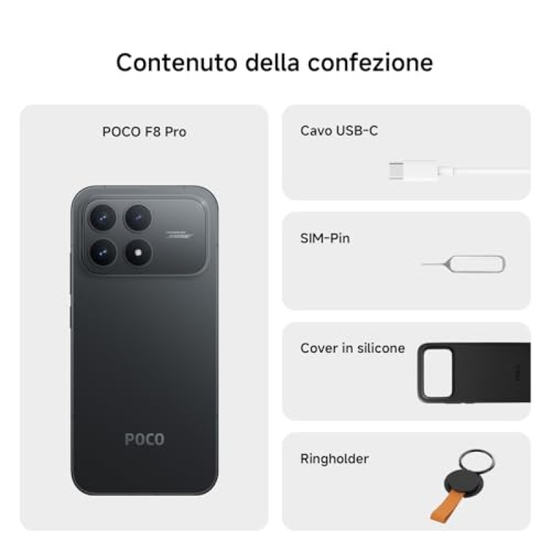 Xiaomi POCO F8 Pro, Smartphone 12+256 GB, Display AMOLED 6,59" 120Hz, Tripla Fotocamera 50MP Teleobiettivo 60mm, Audio Sound by Bose, Batteria 6210mAh, Titanium, Garanzia 2 anni, Caricatore escluso - 12+256GB Titanium