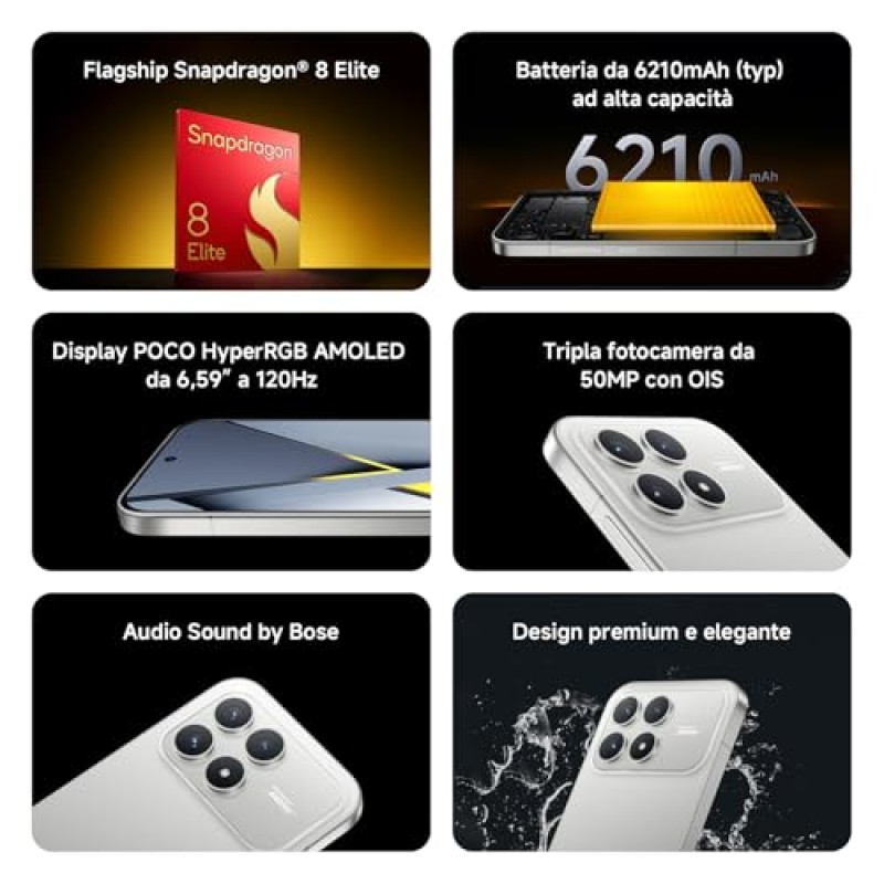 Xiaomi POCO F8 Pro, Smartphone 12+256 GB, Display AMOLED 6,59" 120Hz, Tripla Fotocamera 50MP Teleobiettivo 60mm, Audio Sound by Bose, Batteria 6210mAh, Titanium, Garanzia 2 anni, Caricatore escluso - 12+256GB Titanium