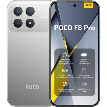 Xiaomi POCO F8 Pro, Smartphone 12+256 GB, Display AMOLED 6,59" 120Hz, Tripla Fotocamera 50MP Teleobiettivo 60mm, Audio Sound by Bose, Batteria 6210mAh, Titanium, Garanzia 2 anni, Caricatore escluso - 12+256GB Titanium