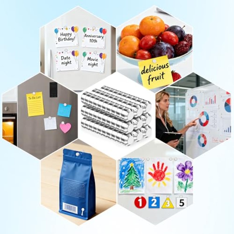 Oderra Calamite Magnetiche Potenti, Magneti al Neodimio 6x3 mm per Lavagna Magnetica - 60 Pezzi for Lavagna Bianca, Frigorifero, Bacheca Magnetica e Fai Da Te - 6x3mm Argento