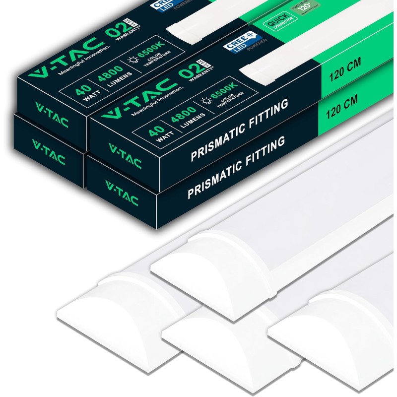 V-TAC 4x Plafoniere LED Lineari da Soffitto 120 CM - 40W - Chip Samsung - 4 Pezzi - Lampada Rettangolare 4800 Lumen IP20 per Parete, Garage, Negozio - Tubo LED Plafoniera - Luce 6400K Bianca Fredda