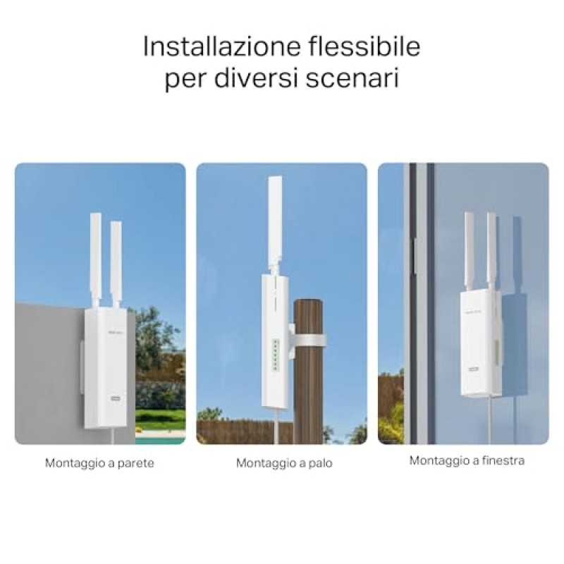 MERCUSYS MB118-4G Router WiFi con Sim da Esterno, 4G CAT4 LTE N300Mbps, 2 Antenne LTE Rimovibili, Porta LAN, Alimentazione PoE/DC, Montaggio su Palo, Parete e Finestra, SMS, APP, Plug&Play, IP65