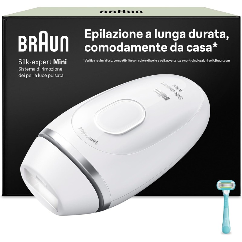 Braun Silk·Expert Mini Epilatore Luce Pulsata con Rasoio, PL1104 Bianco - 1 luce pulsata + 1 accessorio
