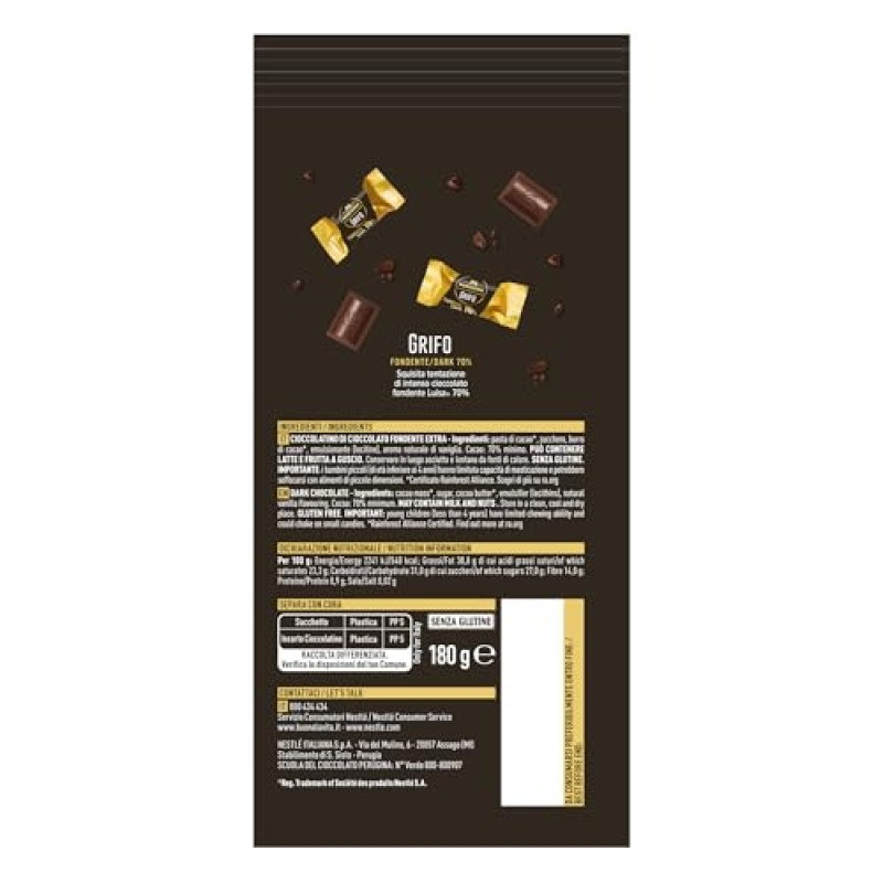 PERUGINA Grifo Fondente 70% Cioccolatini Fondenti Sacchetto 180g (Confezione da 4)