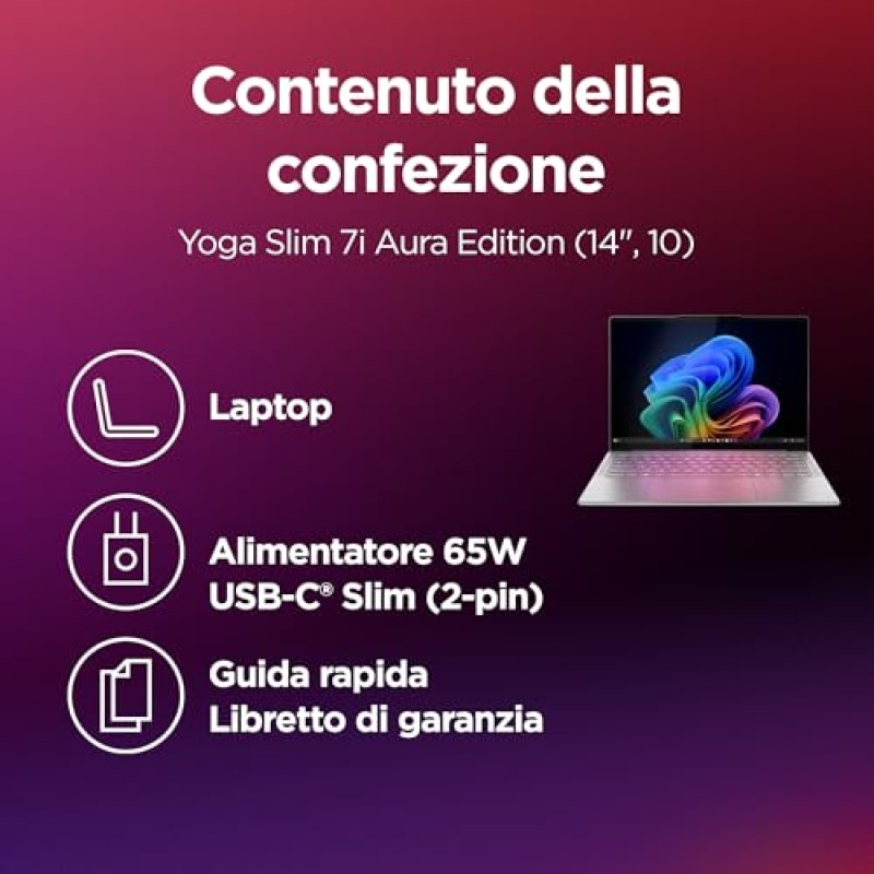 Lenovo Yoga Slim 7 Notebook Copilot+ PC 14” OLED WUXGA (1920x1200), Intel Core Ultra 7 256V, RAM 16 GB, 512 GB SSD, Grafica Intel Arc, WiFi 7, Windows 11 Home - Luna Grey "Tastiera retroilluminata" - 16GB | Copilot+ PC Lenovo Yoga Slim 7 Notebook Copilot+ PC 14” OLED WUXGA (1920x1200), Intel Core Ultra 7 256V, RAM 16 GB, 512 GB SSD, Grafica Intel Arc, WiFi 7, Windows 11 Home - Luna Grey "Tastiera retroilluminata" - 16GB | Copilot+ PC