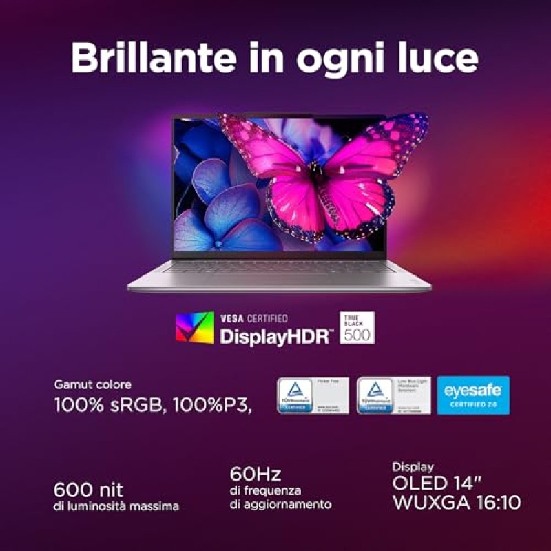 Lenovo Yoga Slim 7 Notebook Copilot+ PC 14” OLED WUXGA (1920x1200), Intel Core Ultra 7 256V, RAM 16 GB, 512 GB SSD, Grafica Intel Arc, WiFi 7, Windows 11 Home - Luna Grey "Tastiera retroilluminata" - 16GB | Copilot+ PC Lenovo Yoga Slim 7 Notebook Copilot+ PC 14” OLED WUXGA (1920x1200), Intel Core Ultra 7 256V, RAM 16 GB, 512 GB SSD, Grafica Intel Arc, WiFi 7, Windows 11 Home - Luna Grey "Tastiera retroilluminata" - 16GB | Copilot+ PC