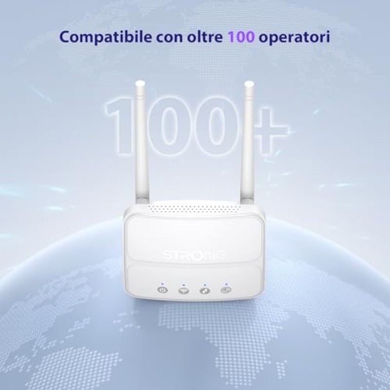 Strong Router WiFi N300 Mbps con SIM, Router 4G Cat4 LTE, Porta LAN 100 Mbps, Antenne Staccabili, Plug and Play, Supporta fino a 32 Dispositivi, USB 3.0, Rete Sicura (4GROUTER360M)