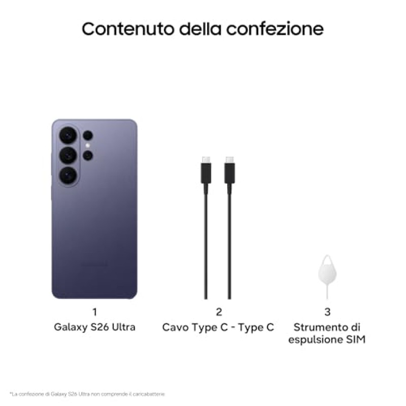 Samsung Galaxy S26 Ultra Smartphone AI, 512GB, 3 anni di Garanzia, Privacy Display Integrato, Processore Potente, Assistente Foto, Camera 200 MP, 5000 mAh, Cobalt Violet [Versione italiana] - 512GB Cobalt Violet