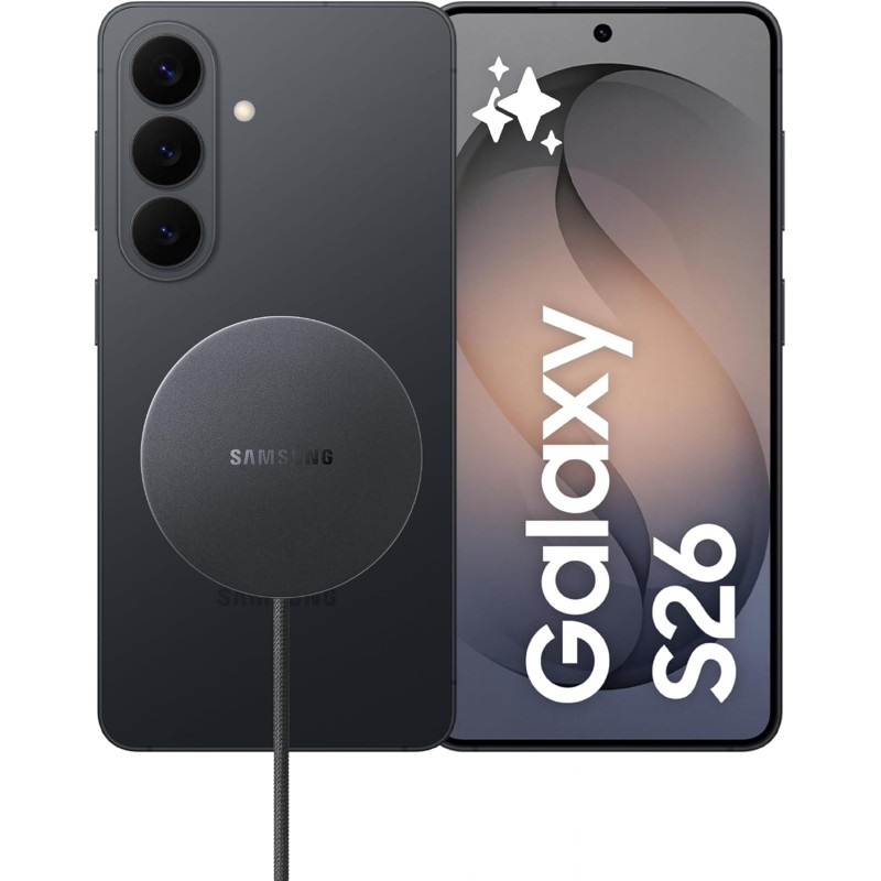 Samsung Galaxy S26 con caricatore wireless magnetico Magnet Wireless Charger 25W EP-P2900BBEGWW, Smartphone AI con 3 anni di Garanzia del produttore, 256GB, Black - 256GB Black