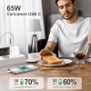 YISH 65W Caricatore USB C Rapido - GaN PD3.0 Caricabatterie USB C Alimentatore Presa Compatibile con iPhone 17 16 15 Galaxy S26 S25 MacBook Carica Batterie Cellulare Tipo C Spina, con 60W Cavo C 1M