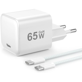 YISH 65W Caricatore USB C Rapido - GaN PD3.0 Caricabatterie USB C Alimentatore Presa Compatibile con iPhone 17 16 15 Galaxy S26 S25 MacBook Carica Batterie Cellulare Tipo C Spina, con 60W Cavo C 1M