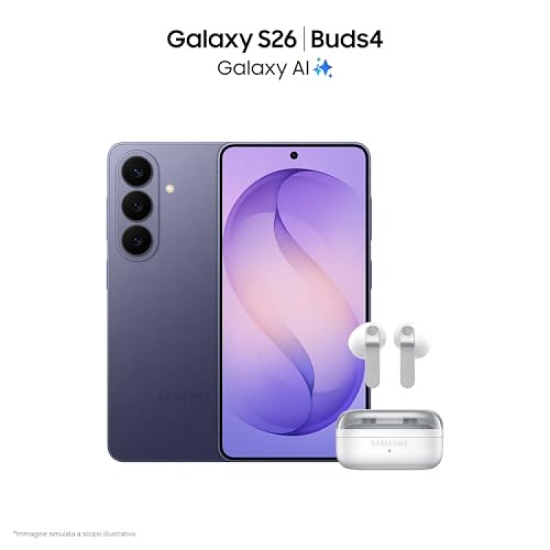 Samsung Galaxy S26 con Galaxy Buds4, Smartphone AI con 3 anni di Garanzia, 256GB, 4300 mAh, Black, Auricolari open-type True Wireless Black - 256GB Black
