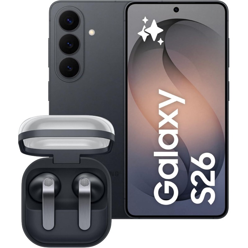 Samsung Galaxy S26 con Galaxy Buds4, Smartphone AI con 3 anni di Garanzia, 256GB, 4300 mAh, Black, Auricolari open-type True Wireless Black - 256GB Black