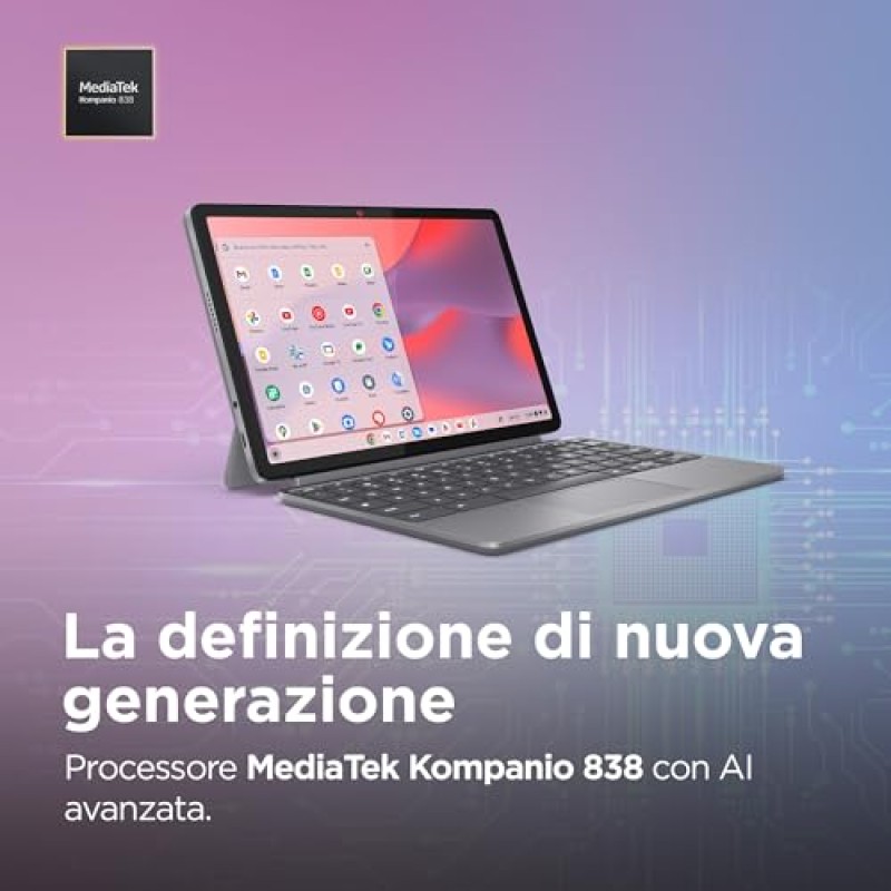 Lenovo Duet Chromebook 11” Touch IPS, Memoria 128GB, RAM 8GB, Chrome OS, Folio Stand e Tastiera inclusi, Notebook e Tablet Convertibile per Studio e Lavoro, MediaTek Kompanio 838 Lenovo Duet Chromebook 11” Touch IPS, Memoria 128GB, RAM 8GB, Chrome OS, Folio Stand e Tastiera inclusi, Notebook e Tablet Convertibile per Studio e Lavoro, MediaTek Kompanio 838